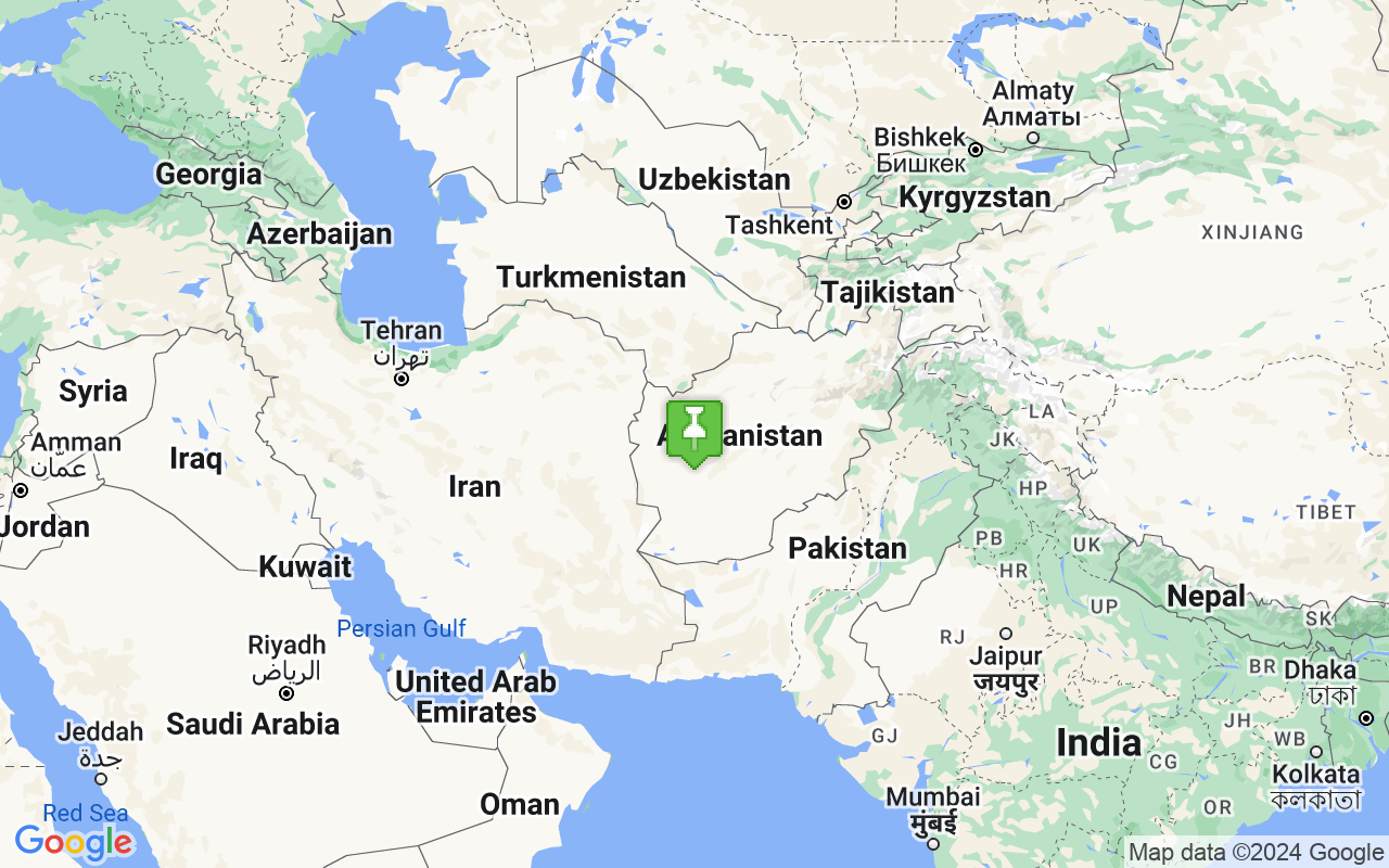 Map showing location of Afghanistan