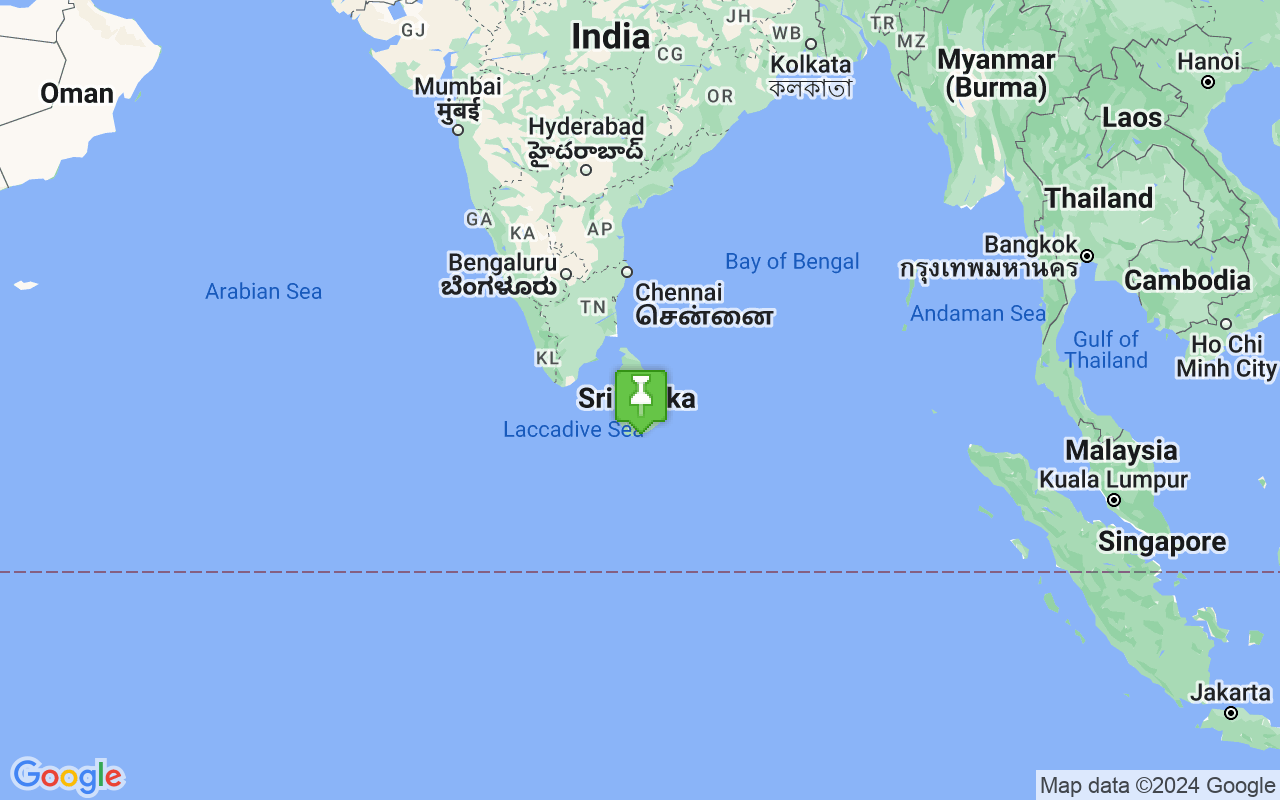 Map showing location of Sri Lanka