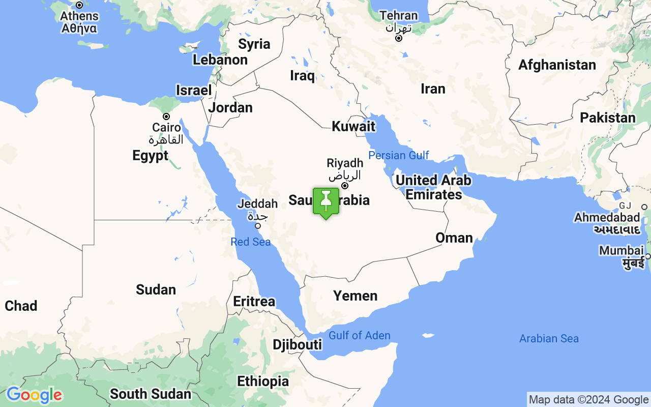 Map showing location of Saudi Arabia