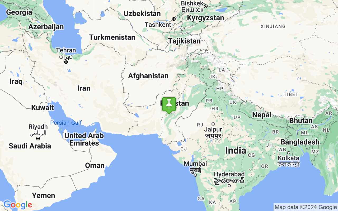 Map showing location of Pakistan
