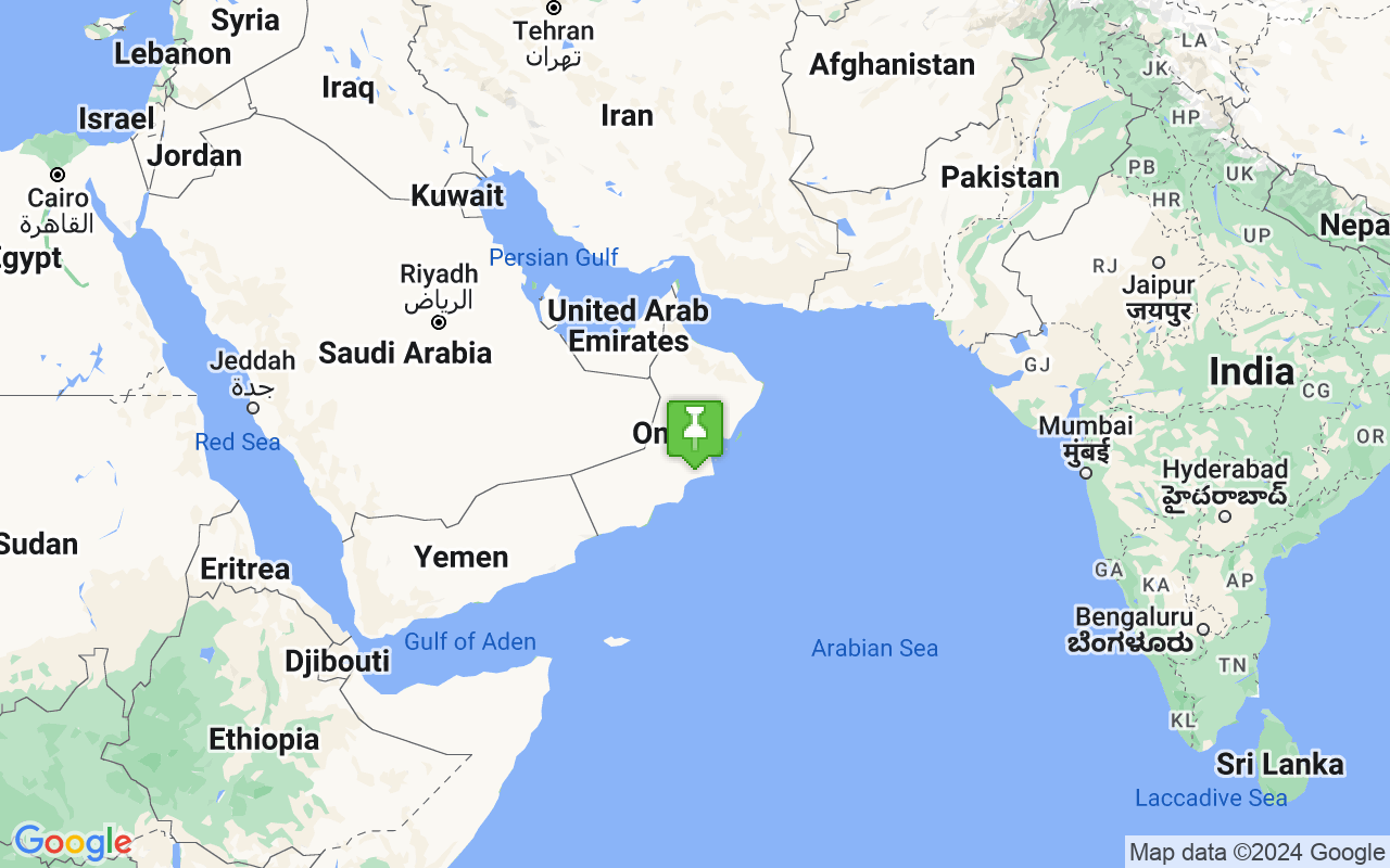 Map showing location of Oman