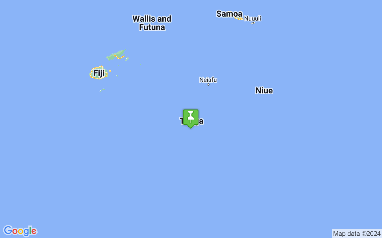 Map showing location of Tonga