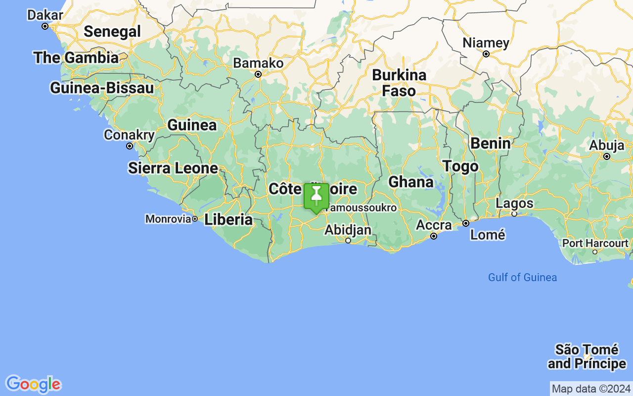 Map showing location of Ivory Coast
