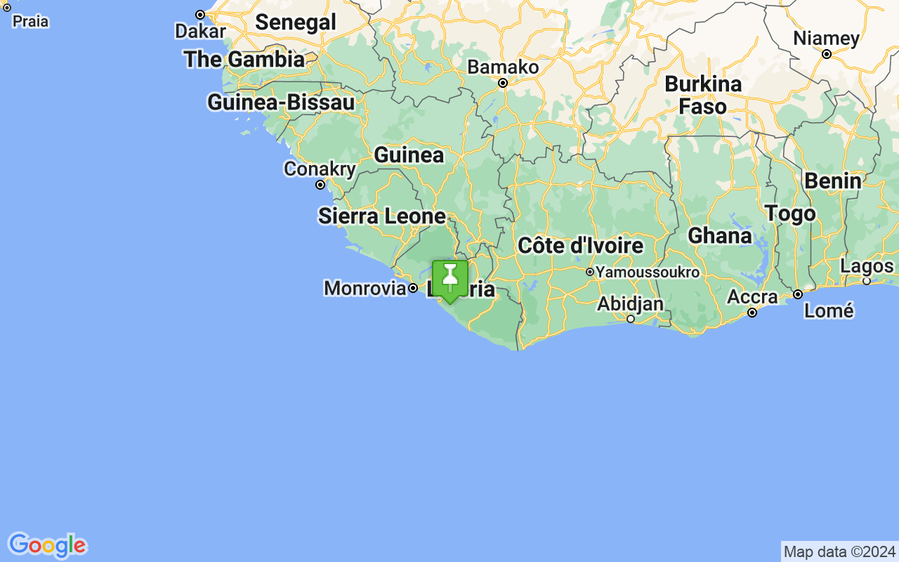 Map showing location of Liberia