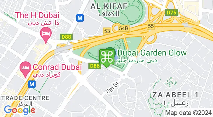 Map showing location of Dubai Garden Glow