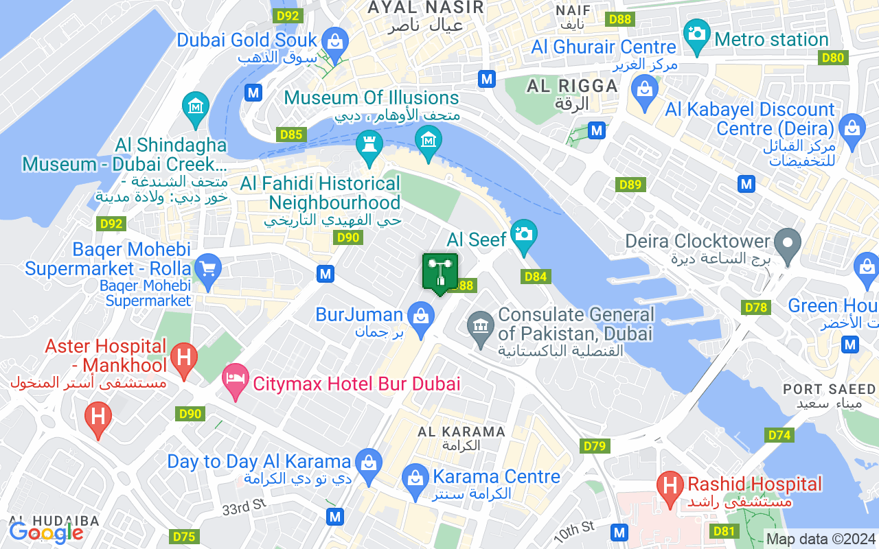Map showing location of weather station in Dubai