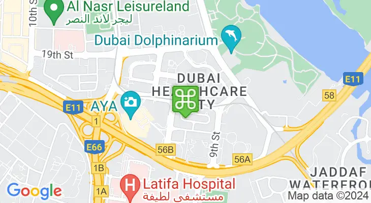 Map showing location of Dubai Healthcare City Metro Station