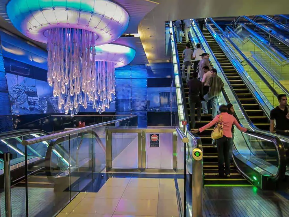 View of the interior of the Khalid Bin Al Waleed Metro Station in Dubai