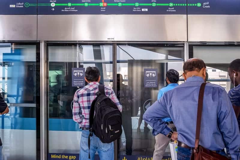 Passengers at Abu Hail Metro Station, Dubai