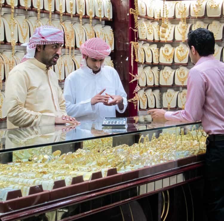 Staff serving customers in a shop at the Gold Souk in Dubai