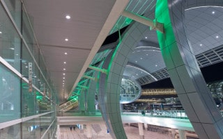 Interior view of the futuristic Dubai International Airport