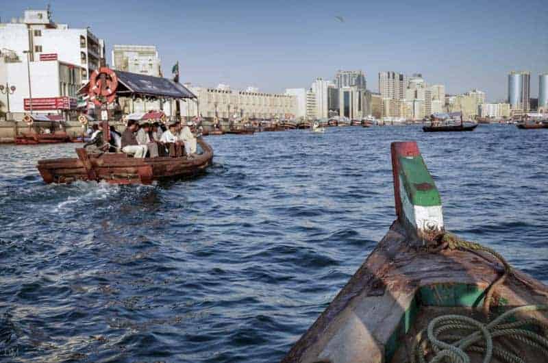 Boat approaching Deira Old Souk Abra Station in Dubai