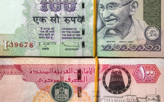 UAE dirham and Indian rupee bank notes