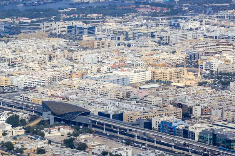 Aerial photo of Karama and ADCB Metro Station in Dubai