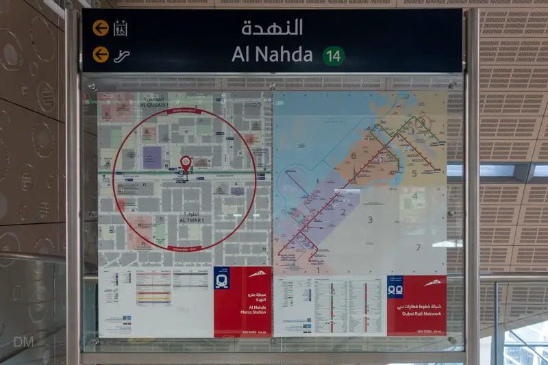 Local area map at Al Nahda Metro Station in Dubai
