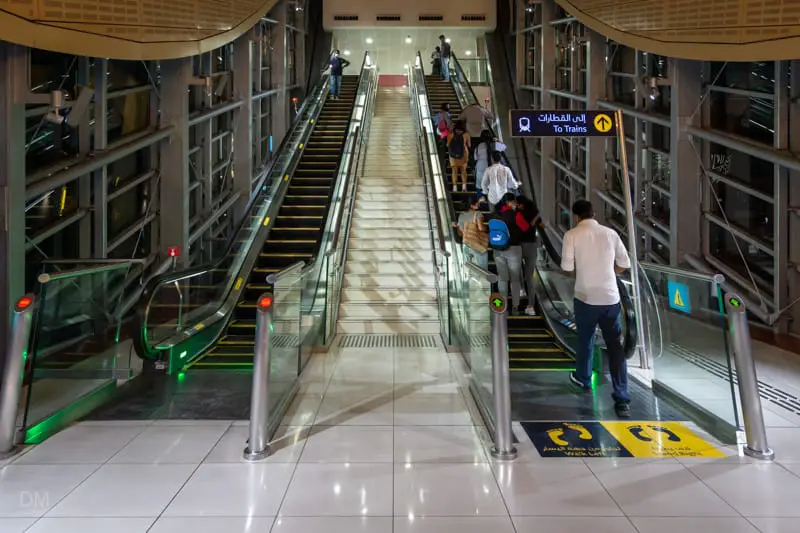 Escalator and stairs to concourse at Emirates Towers Metro Station