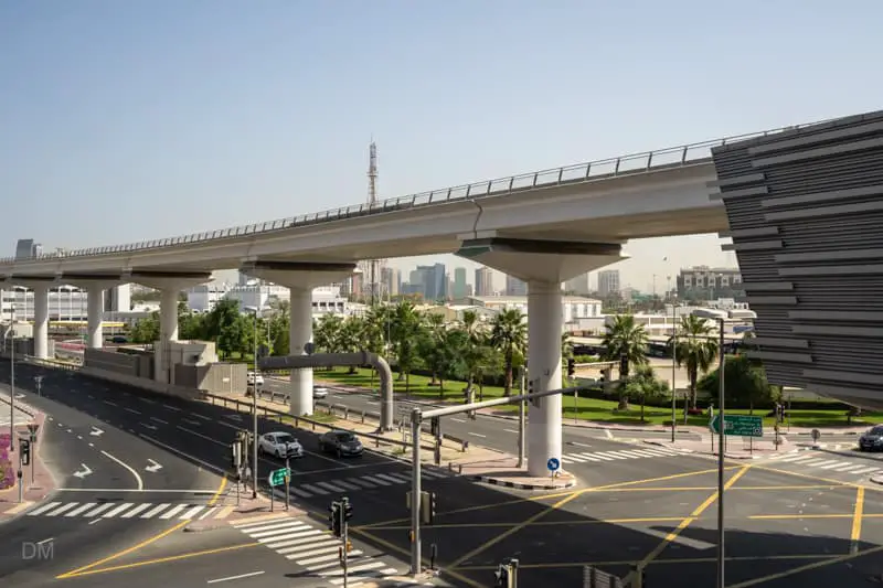 View of the Dubai Metro Green Line from Oud Metha Metro Station