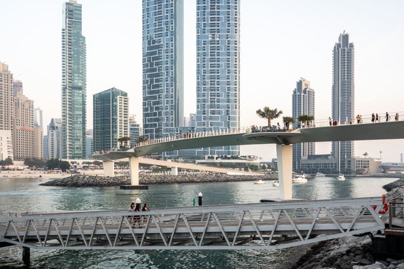 Pedestrian bridge linking Bluewaters Island to Dubai mainland.