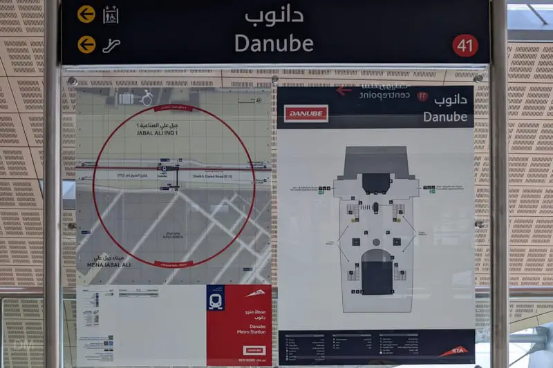 Local area map and station plan - Danube Metro Station, Dubai
