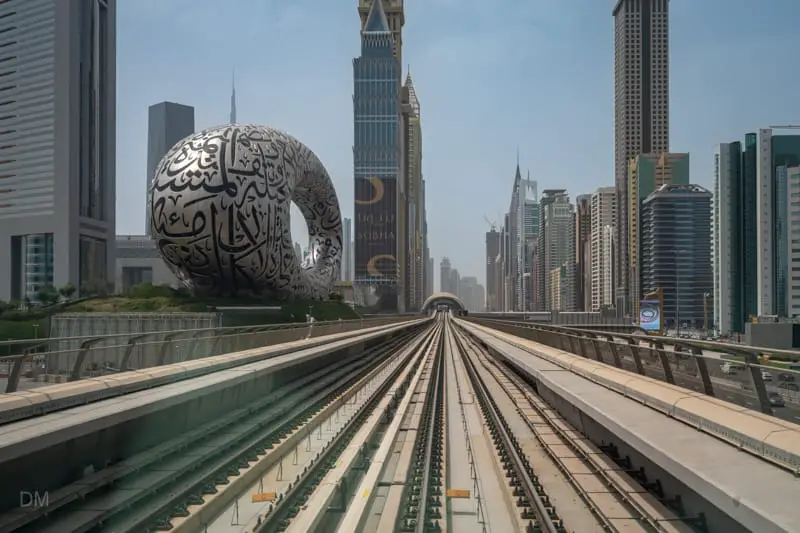 View of Emirates Towers Metro Station and the Museum of the Future
