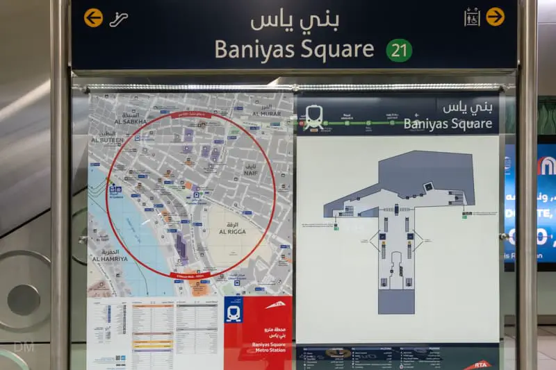Map of area around Baniyas Square Metro Station, Dubai