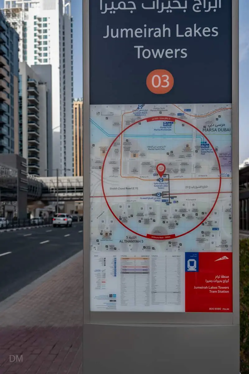 Local area map at Jumeirah Lakes Towers Tram Station