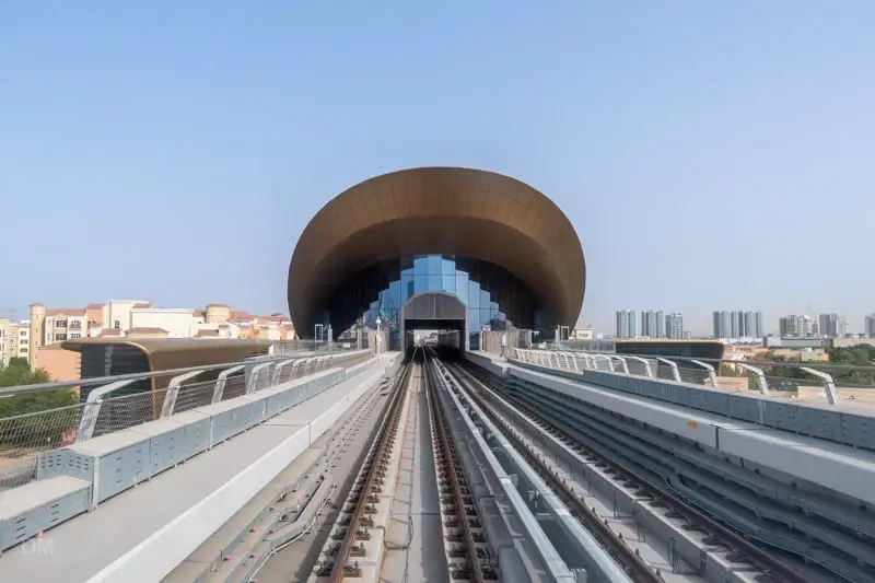 View of the Dubai Metro Red Line and The Gardens Metro Station