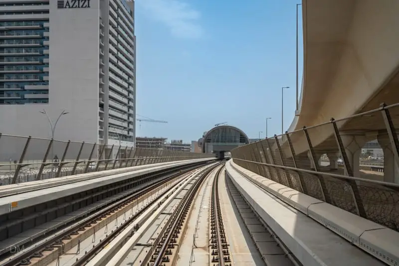 View of Dubai Metro Red Line and UAE Exchange Metro Station