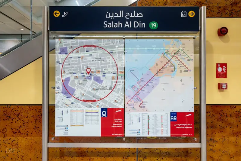 Dubai Metro map at Salah Al Din