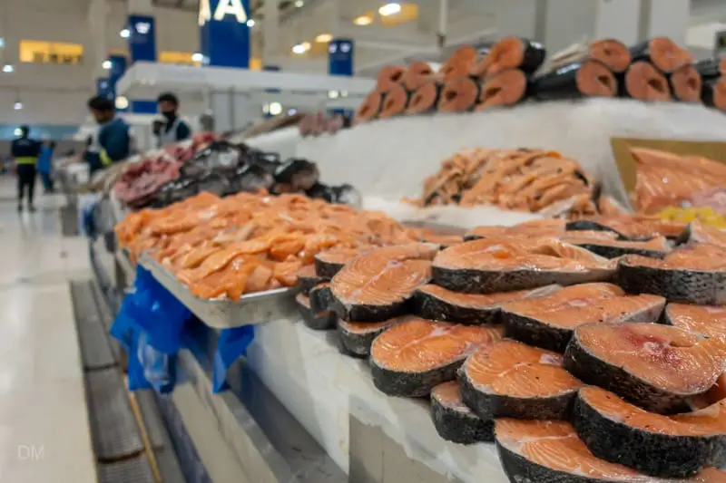 Salmon for sale at the Watefront Market, Deira Fish Market, Dubai