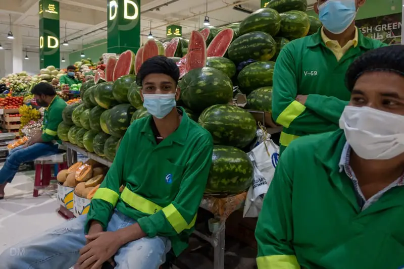 Staff at a watermelon stall