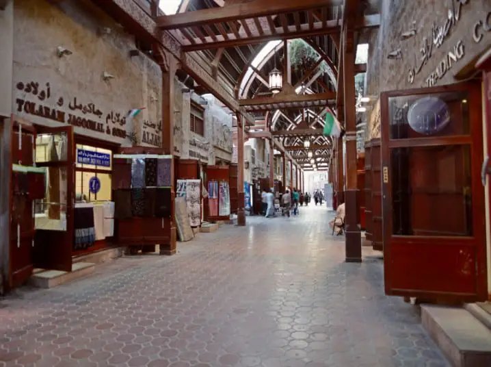 View of covered walkway at the Old Souk or Textile Souk in Bur Dubai
